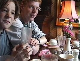 Alex and Seb Lessware in the Primrose Cafe, Lustleigh